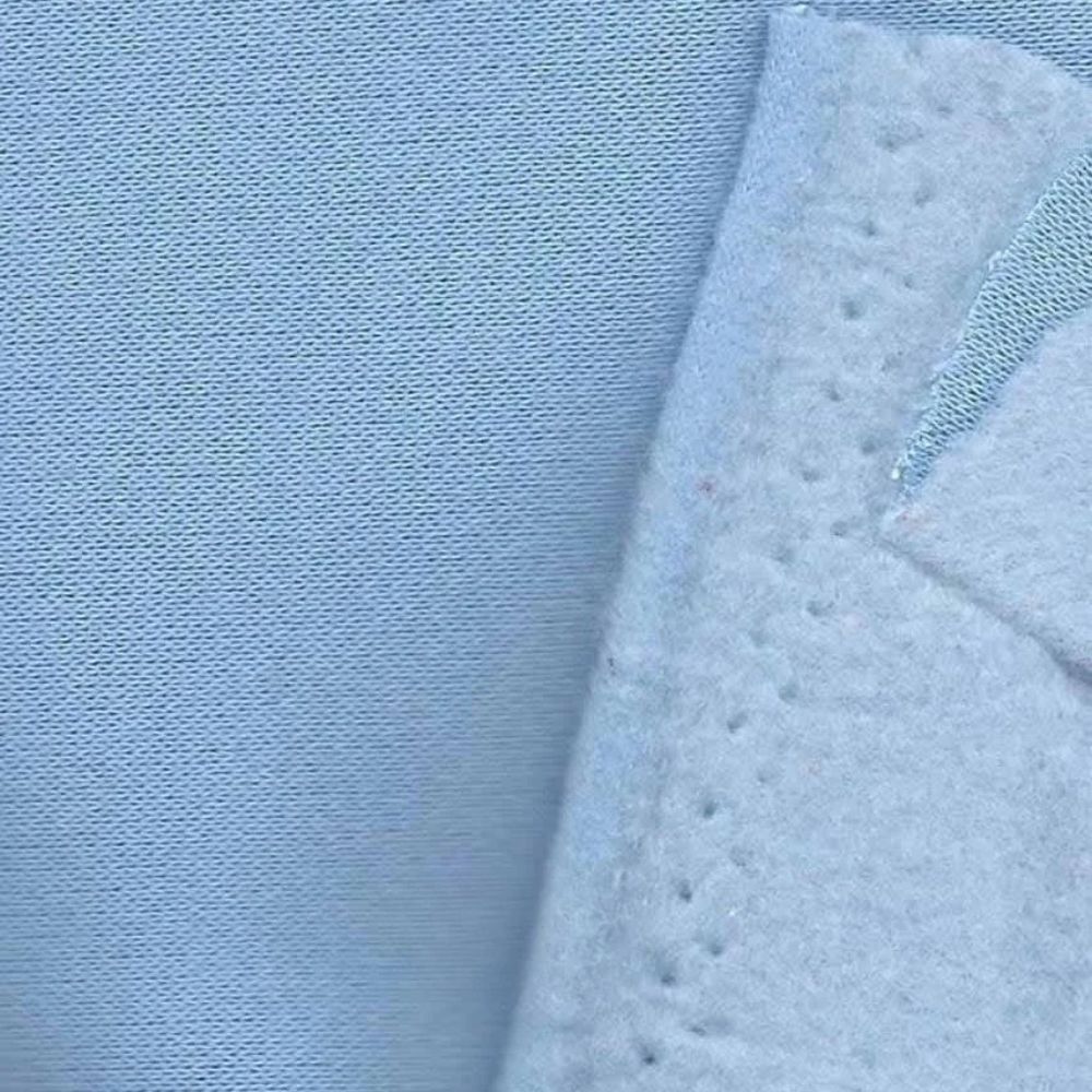 Close up of light blue fleece fabric