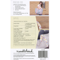 Pattern leaflet for a poolside tote bag with fabric requirements and images of the bag.