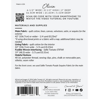 Pattern description sheet with text describing materials and supplies on a white background