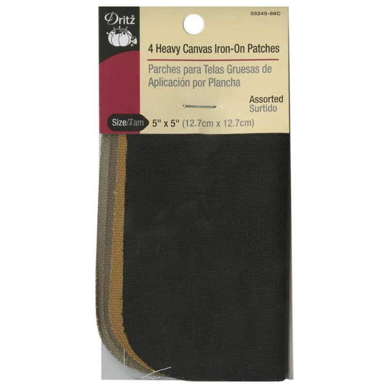 Dritz heavy canvas iron-on patches in packaging with label
