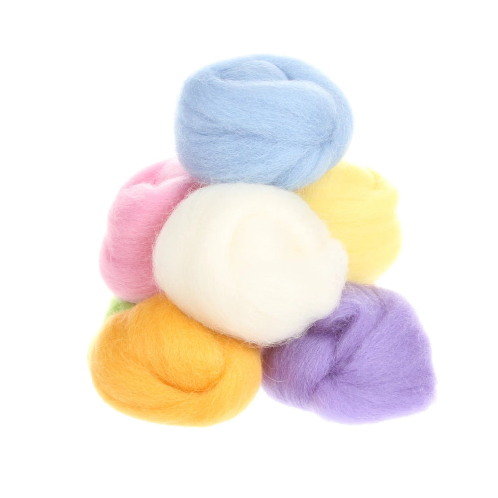 Pastel-colored roving balls on a white background