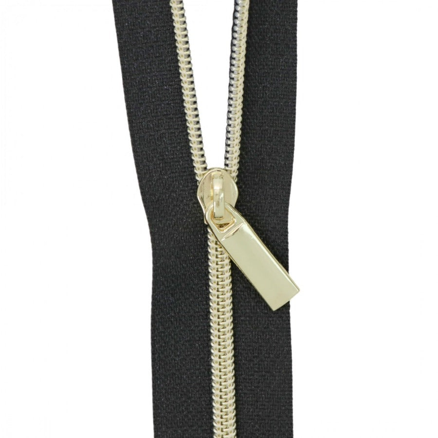 Black #3 Nylon Coil Zipper: 3 yds with 9 pulls Notions Brooklyn Craft Company Gold