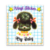 Vinyl sticker with a cute illustration of a black kitten with bows and 'Cry Baby' text on a blue grid background.
