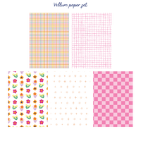 Set of vellum papers with various patterns on a white background