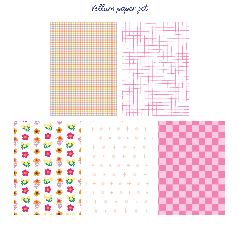 Set of vellum papers with various patterns on a white background