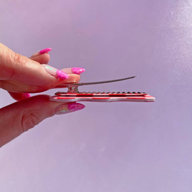 Pink Checker Wavy Hair Clip