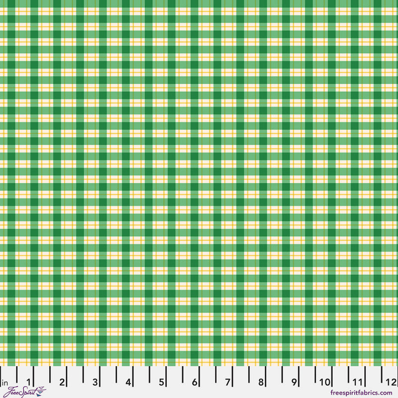 Green and yellow gingham plaid fabric pattern 