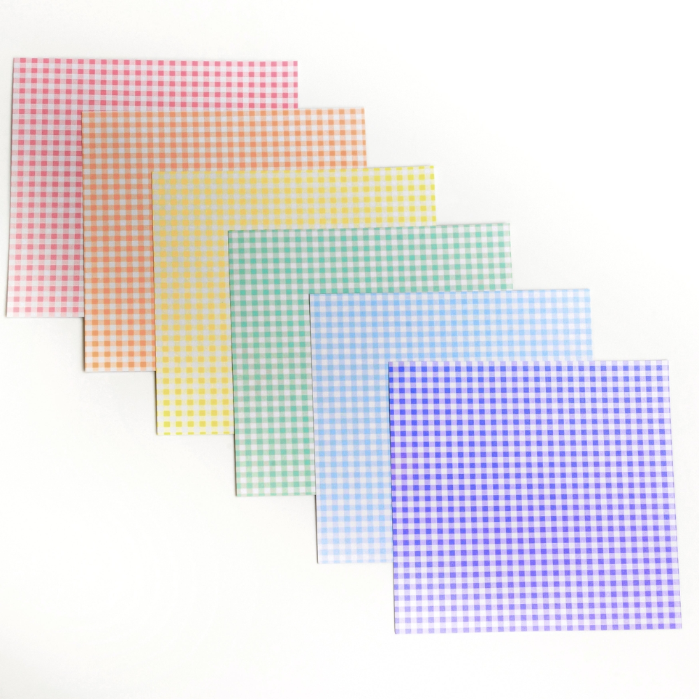 rainbow of 6 gingham patterned paper sheets