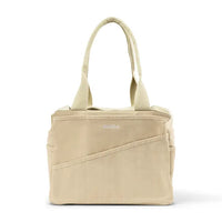 Beige tote bag with 'Soolia' branding on a white background