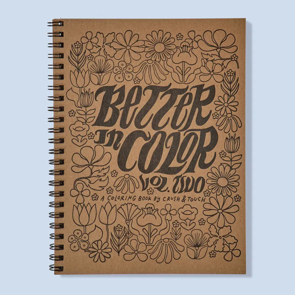 Coloring book with floral design and text on a light blue background
