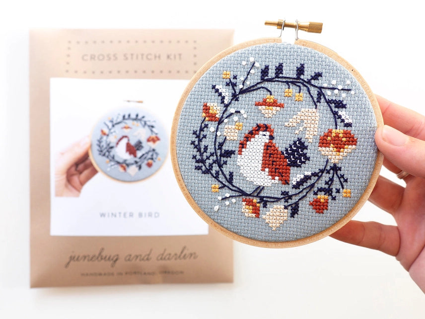 Winter Bird Cross Stitch Kit Needlework Junebug and Darlin
