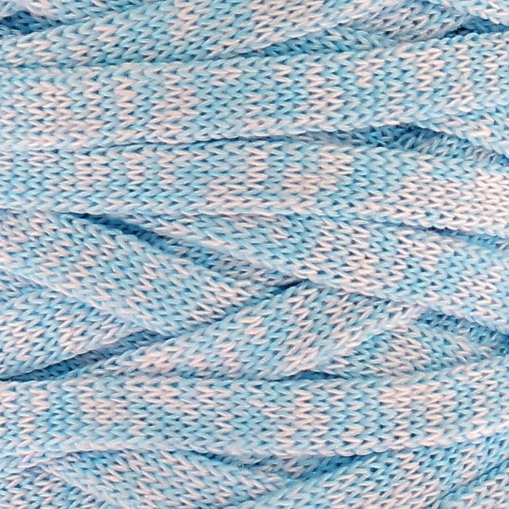 Close-up of blue and white textured yarn