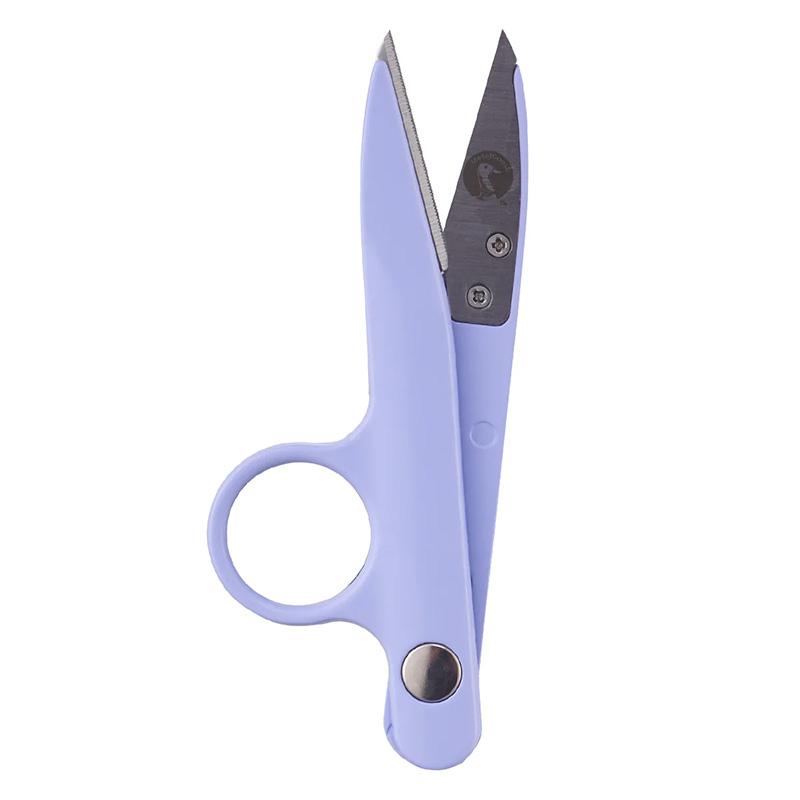 Pair of scissors with blue handles on a white background