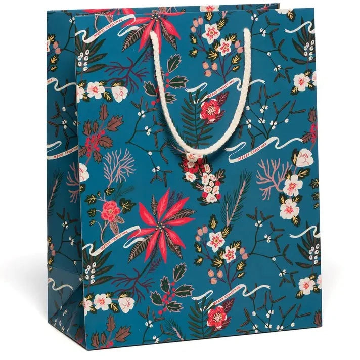 Blue Poinsettia Holiday Gift Bag
