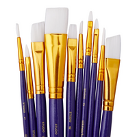 A set of 10 blue-handled white nylon paintbrushes of varying sizes.