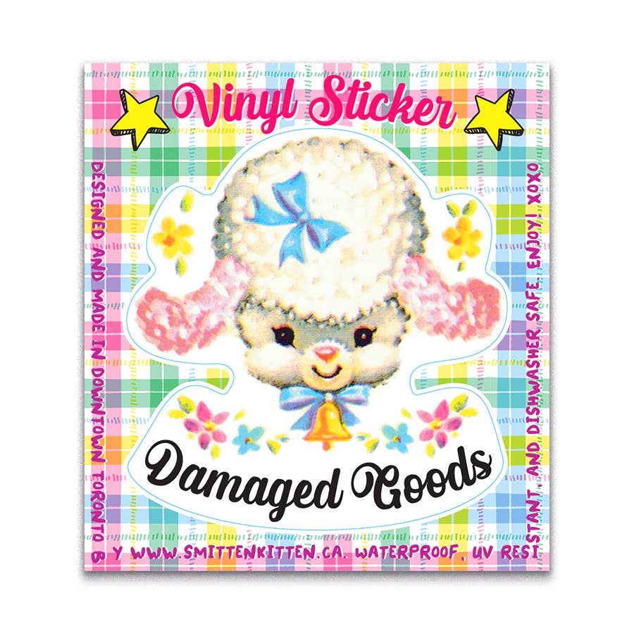 Vinyl sticker with a cute animal design on a colorful checkered background