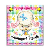 Vinyl sticker with a cute animal design on a colorful checkered background