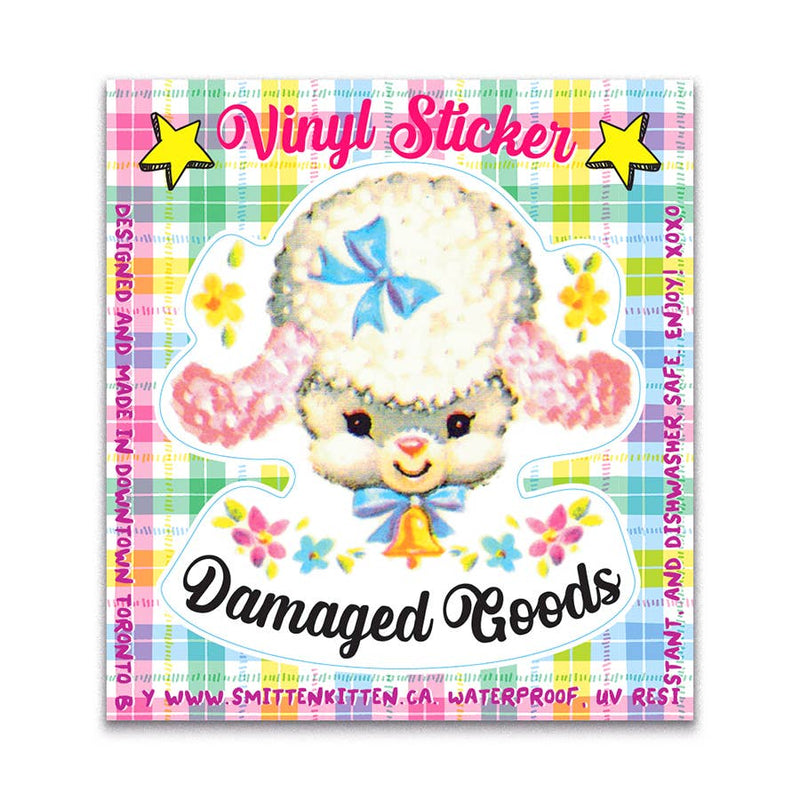 Vinyl sticker with a cute animal design on a colorful checkered background