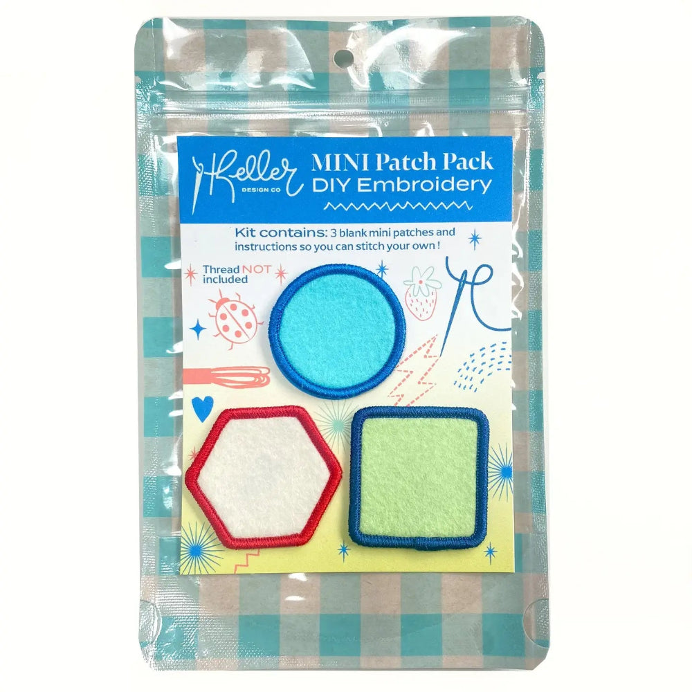 Keller DIY Embroidery mini patch pack with colorful patches on a checkered background