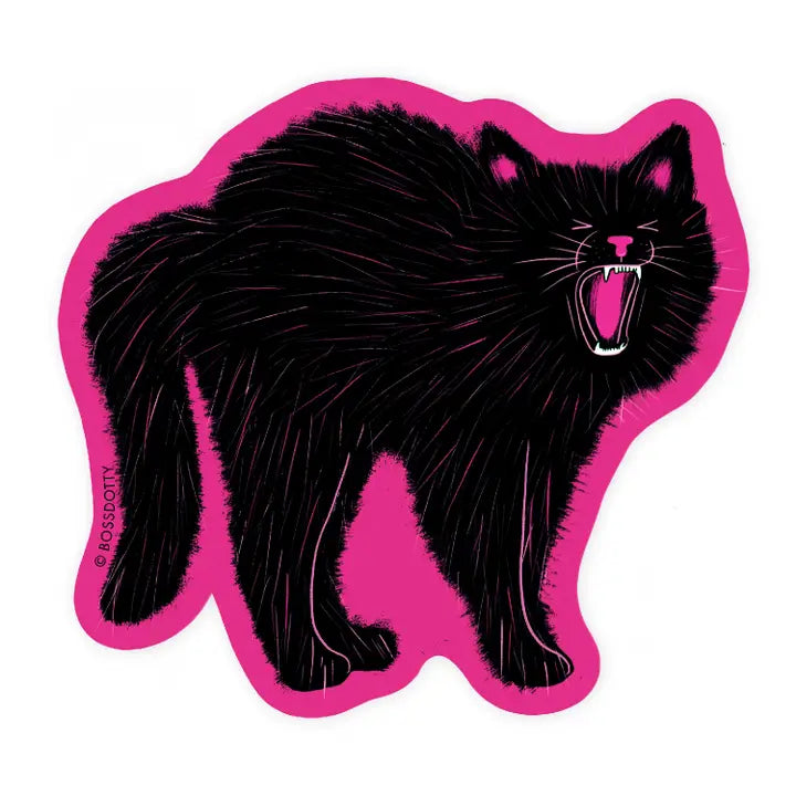 Black cat illustration on a pink background