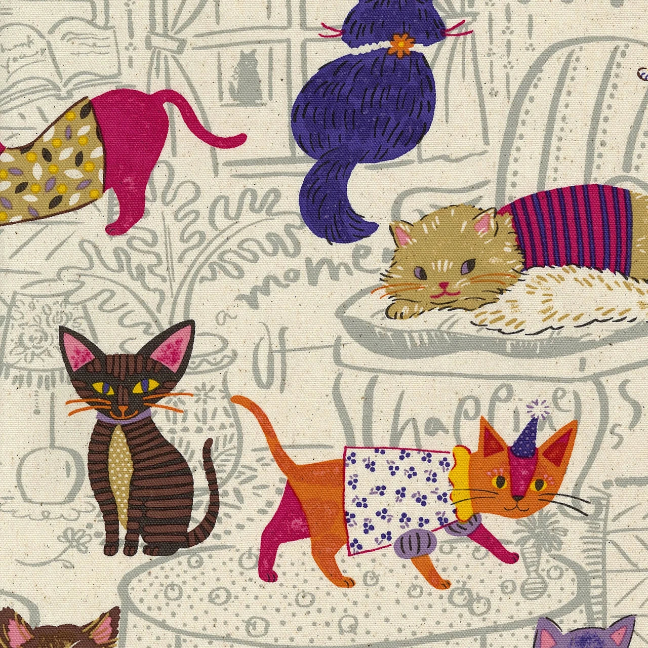 Powerful Animal Cats Oxford by Kokka in Cream