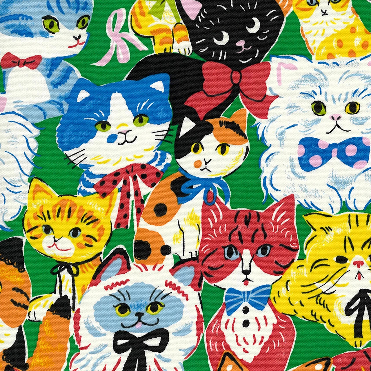 Powerful Animal Cats Oxford by Kokka in Green