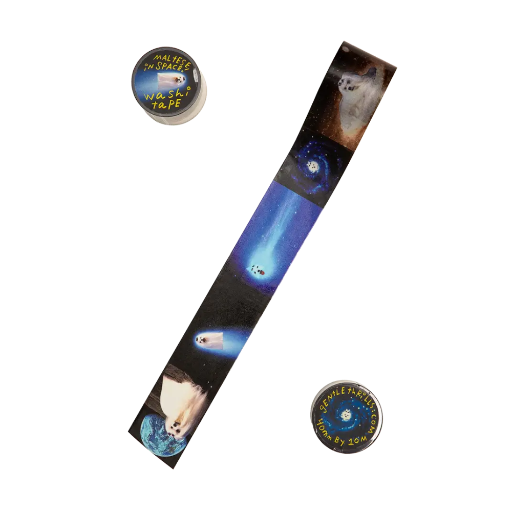 Washi tape with space-themed design featuring dogs in space