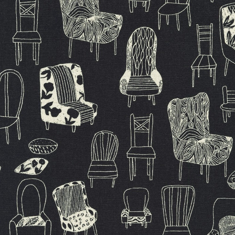 Sevenberry: Cotton Flax Chairs in Black Fabric Robert Kaufman