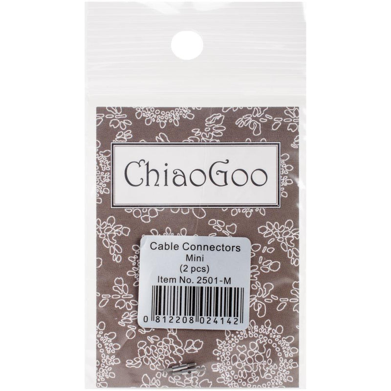 Two mini ChiaoGoo stainless steel cable connectors in platic package
