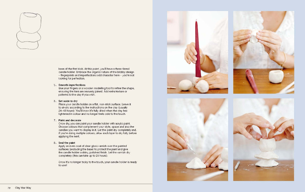 Step-by-step tutorial on making a candle holder with text instructions on the left.