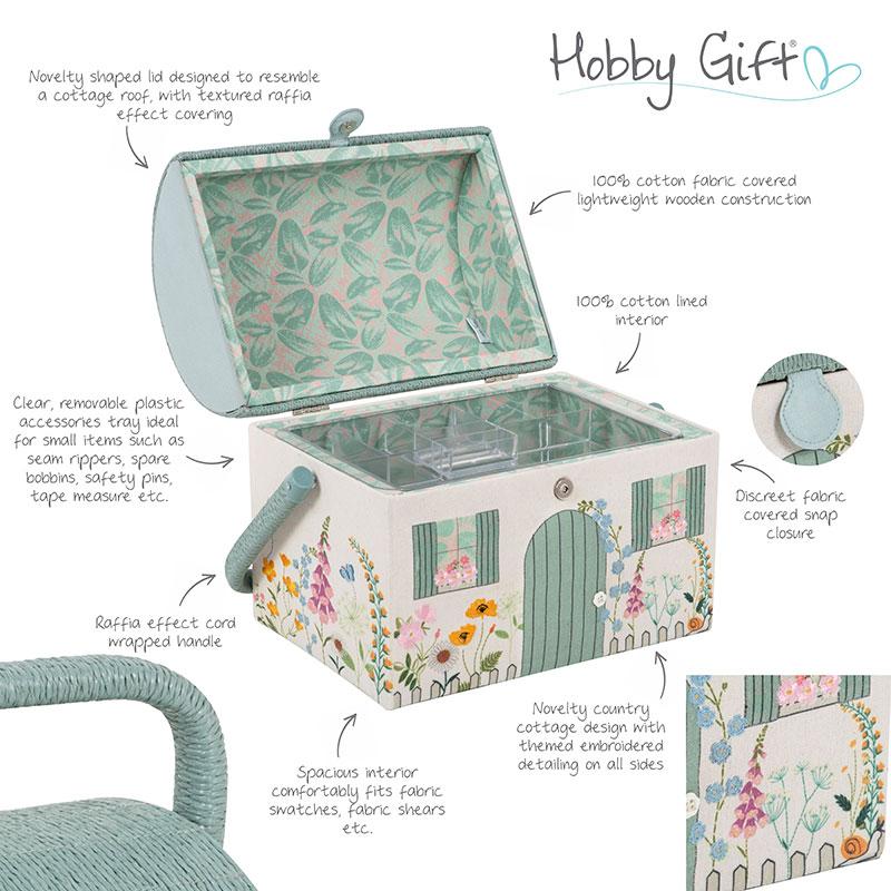 Hobby gift box with floral design and text detailing features