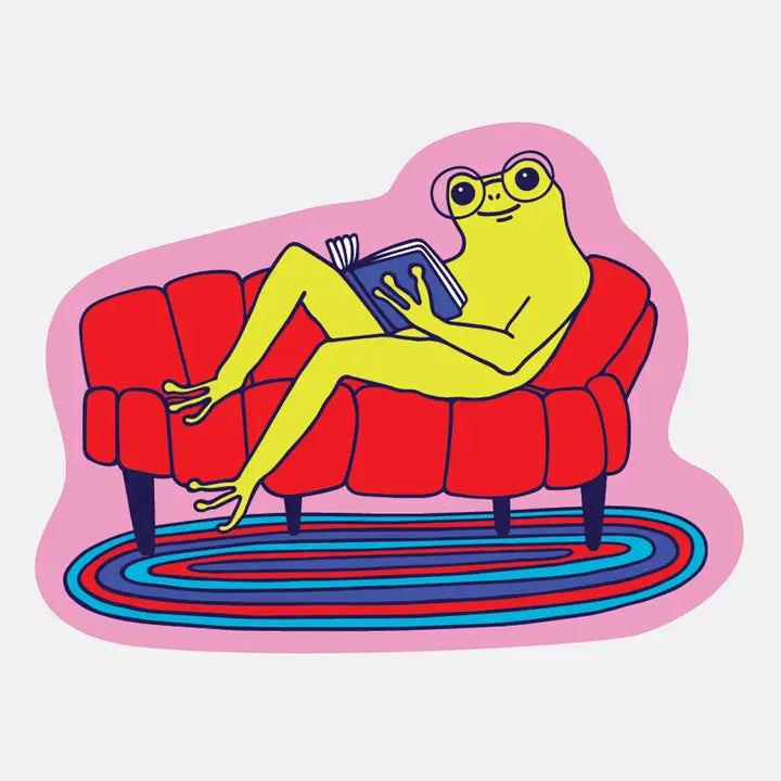 Cozy reading frog sticker