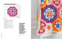 Colorful crocheted blanket with octagon pattern on a white background