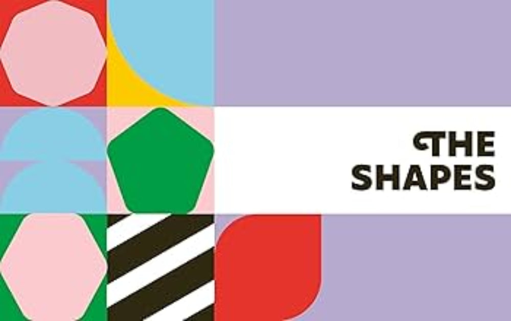 Colorful geometric shapes with 'The Shapes' branding on a purple background