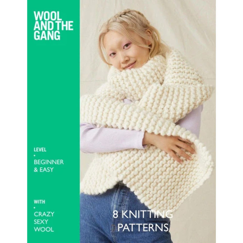 Book cover of 'Wool and the Gang' with a person wearing a knitted white garment.
