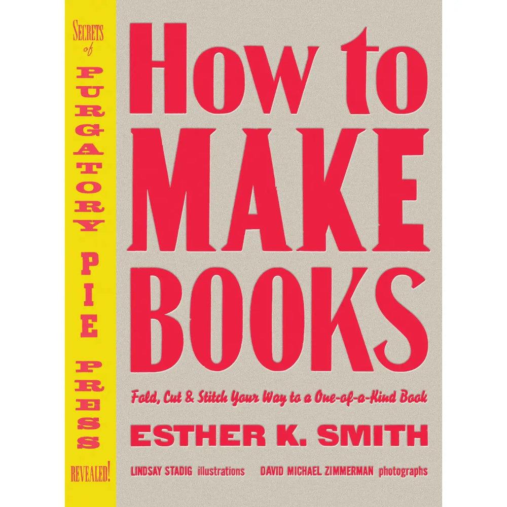 Brown and yellow book cover with "how to make books" in red font