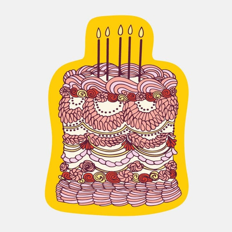 Illustration of a birthday cake with candles on a yellow background
