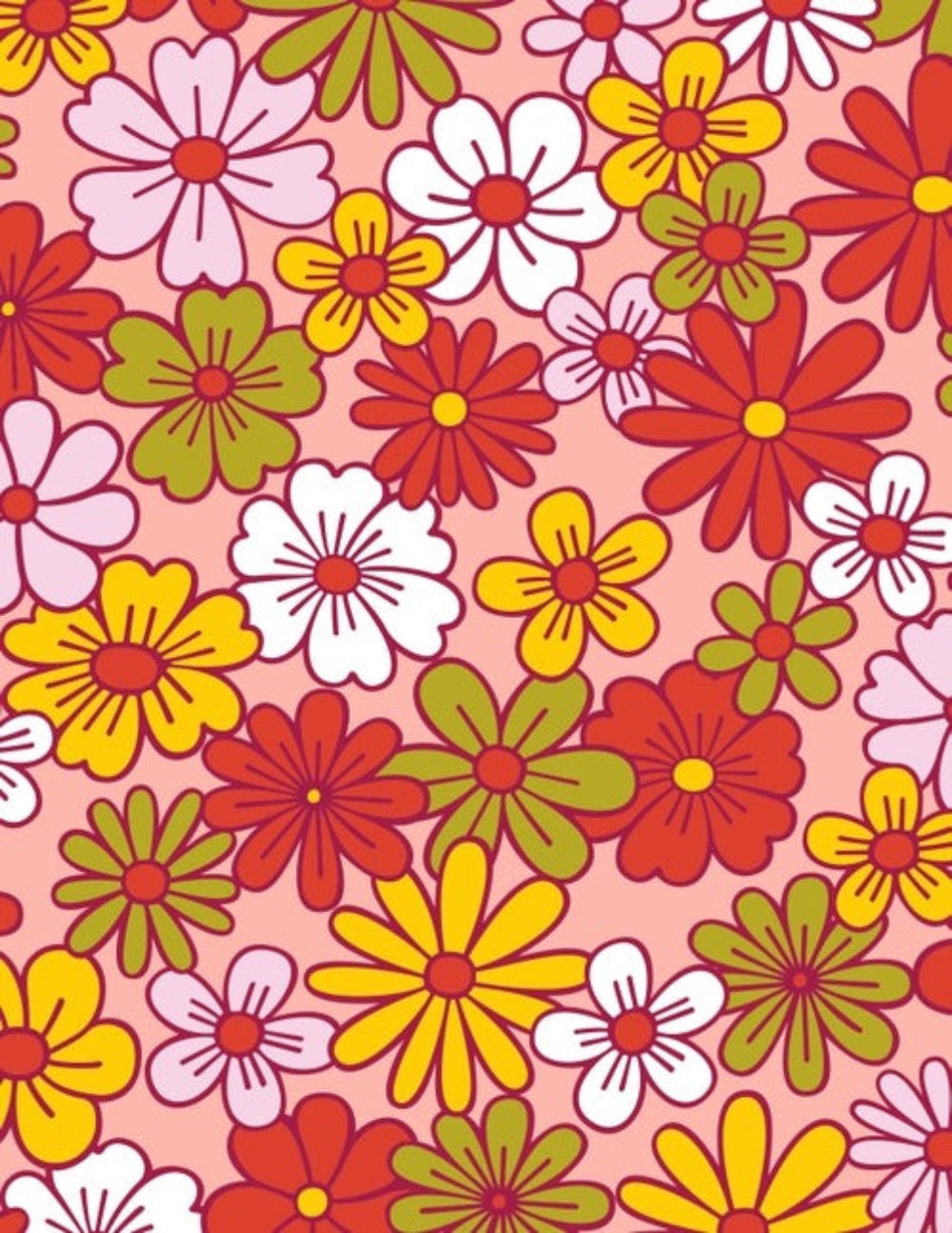 Colorful floral pattern on a pink background