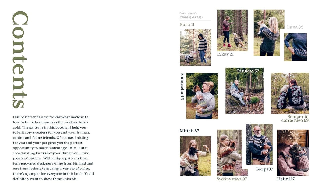 Table of contents with images of people and animals in various settings