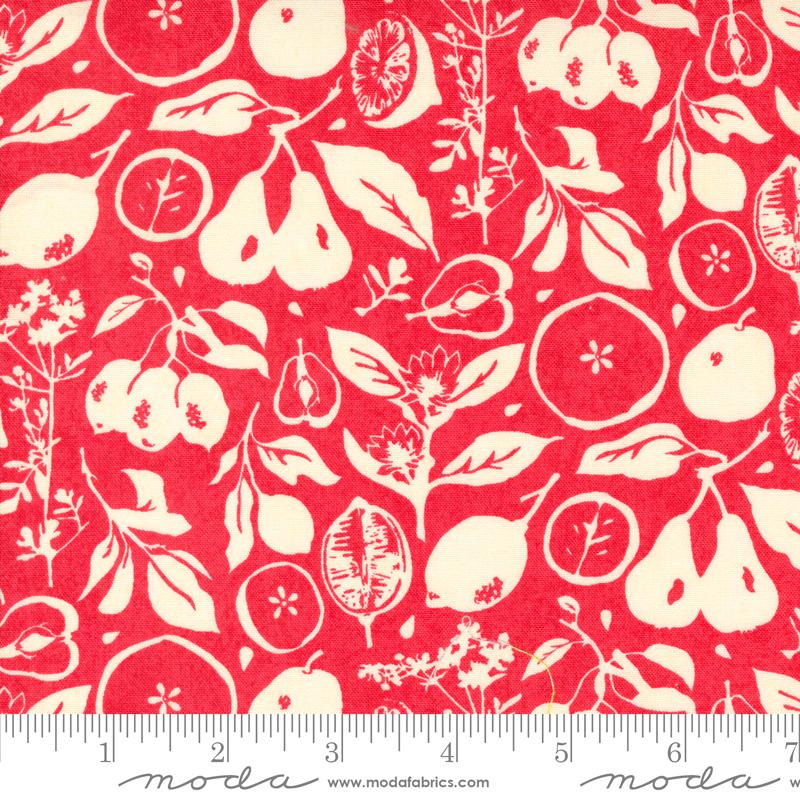 Off white fruits on a red background