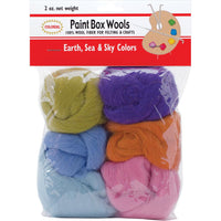 Packaged yarn set with earth, sea, and sky colors on a white background