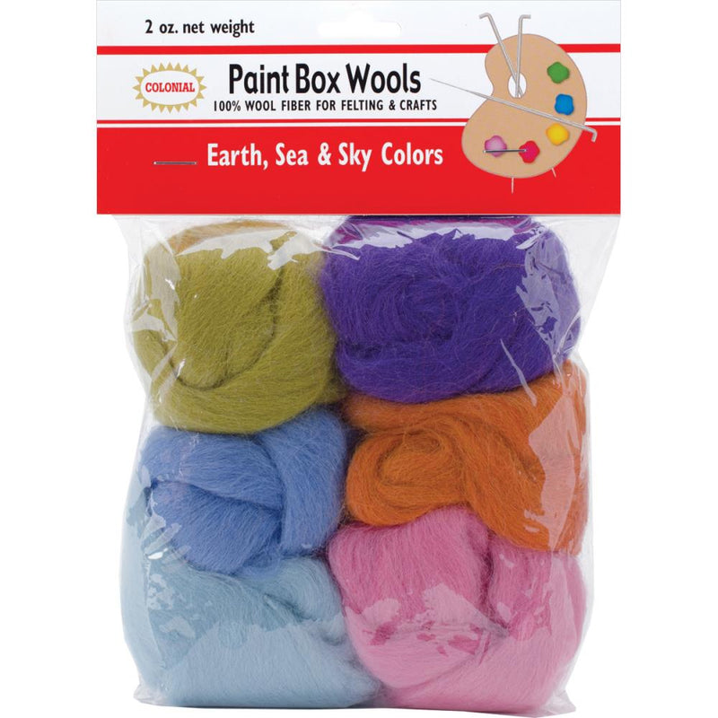 Packaged yarn set with earth, sea, and sky colors on a white background