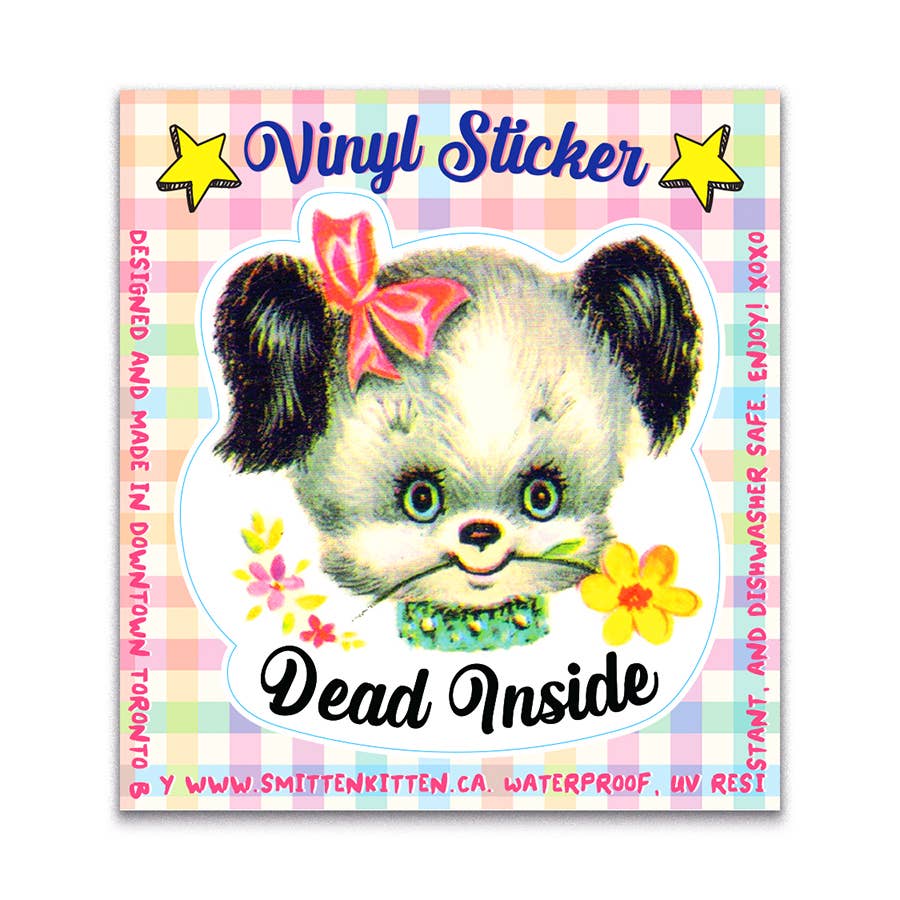 Vinyl sticker with a cute bear design and text on a colorful checkered background
