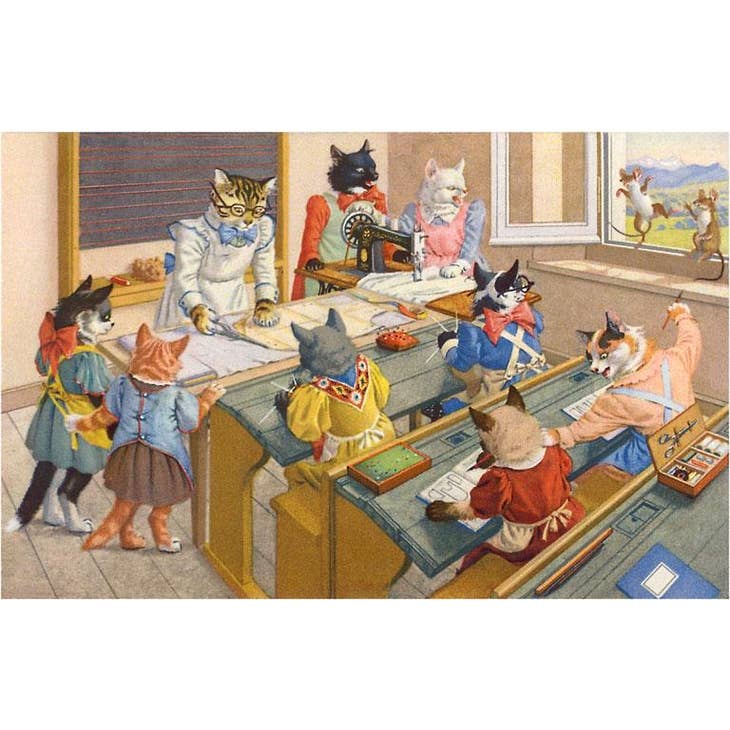 Sewing Class Cats Card Greeting Cards Found Image Press
