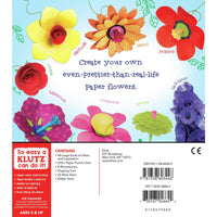 Back cover of a craft kit packaging with colorful paper flowers and branding information.