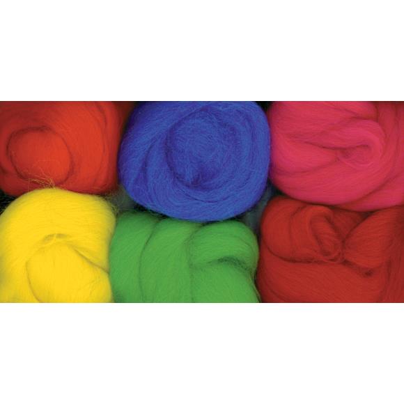 Six balls of yarn in red, blue, pink, yellow, green, and orange on a white background
