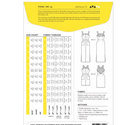 sewing pattern measurements for a square neck button up dress