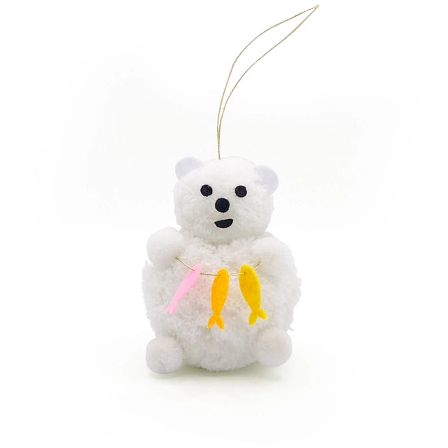 Fishing Polar Bear Pom Pom Ornament Ornament Lucky Horse Press