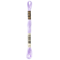 Spool of purple embroidery floss with a label on a white background