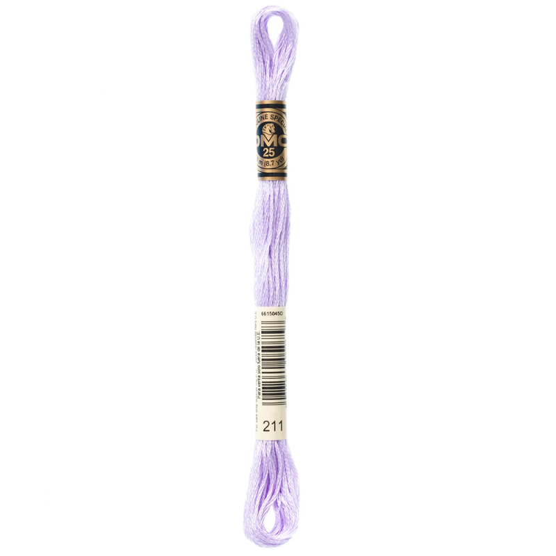 Spool of purple embroidery floss with a label on a white background